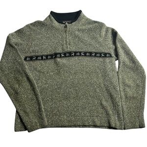 Woolrich Men’s 1/4 Zip Sweater Green Heather Fleece Lined Deer‎ Tree Trim Size L